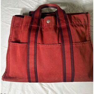 Hermès Paris Red Fools Toe‎ MM Canvas Tote